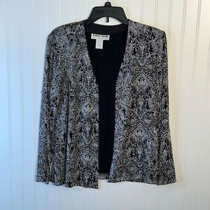 Vintage 1980s Ronni Nicole Women Petite Medium Black Silver Formal Blazer Jacket